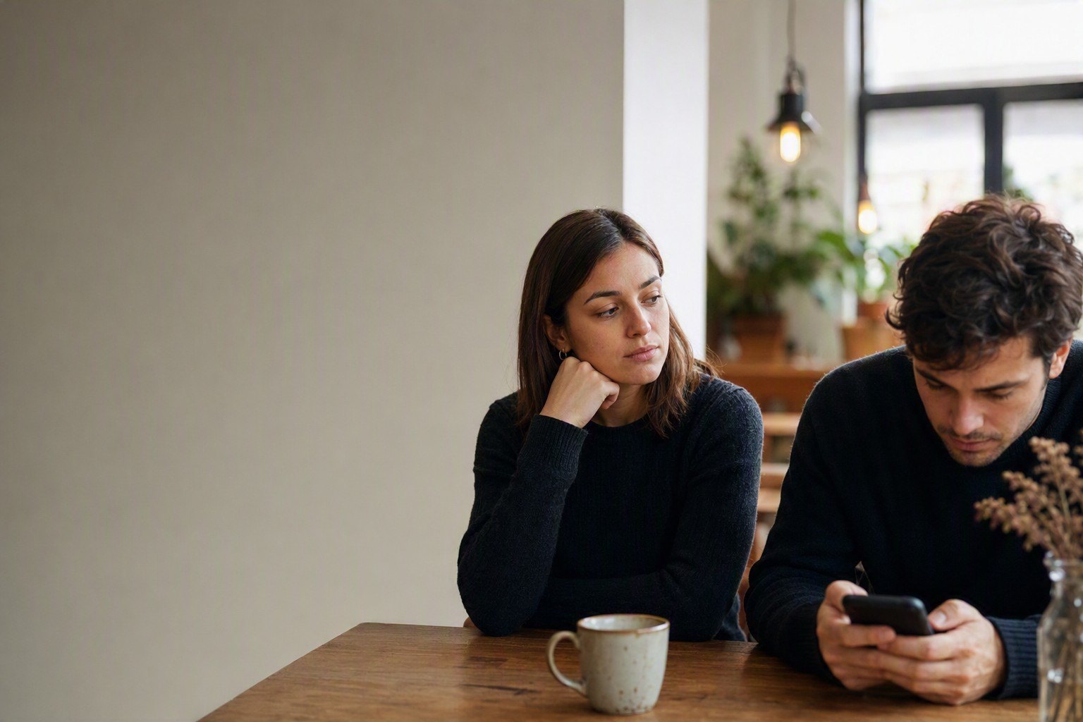 A person trying to explain something while the other person looks at their phone instead of listening.