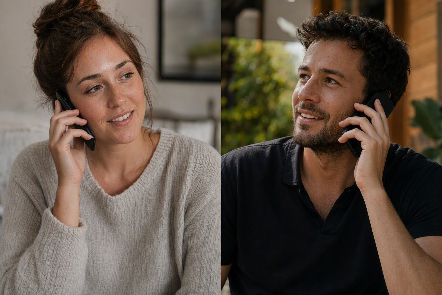 An adult relaxing at home in a voice-only conversation with a stranger, no camera and no video feed involved